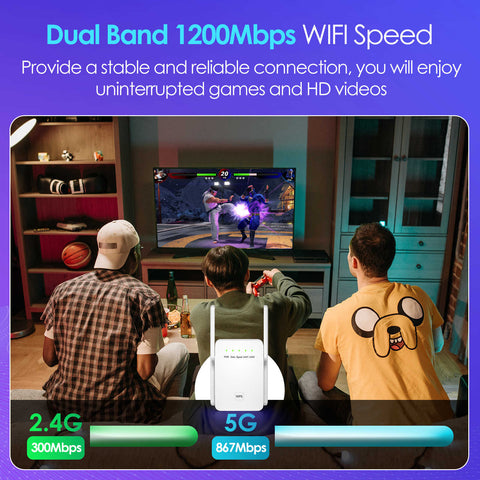 GOBOOST-AC1200 WiFi Extender for Home,Dual Band 2.4GHz/5GHz with Repeater/AP/Router/Bridge Mode,Wireless Internet Booster with Ethernet Port